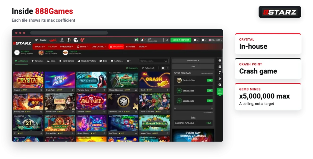 888starz 888Games titles with maximum coefficients