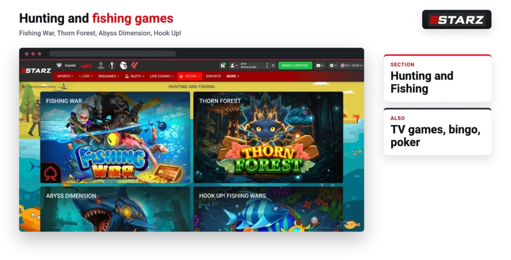 888starz hunting and fishing games section