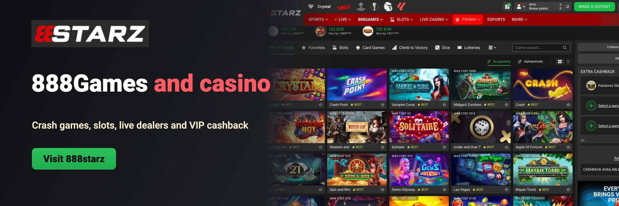 888starz 888Games, slots, live casino and VIP cashback